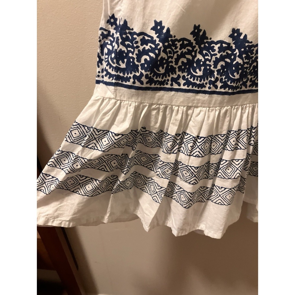 Roller Rabbit Mona Dress White Blue Border Maricruz Sz L Boho Flare - Picture 7 of 9